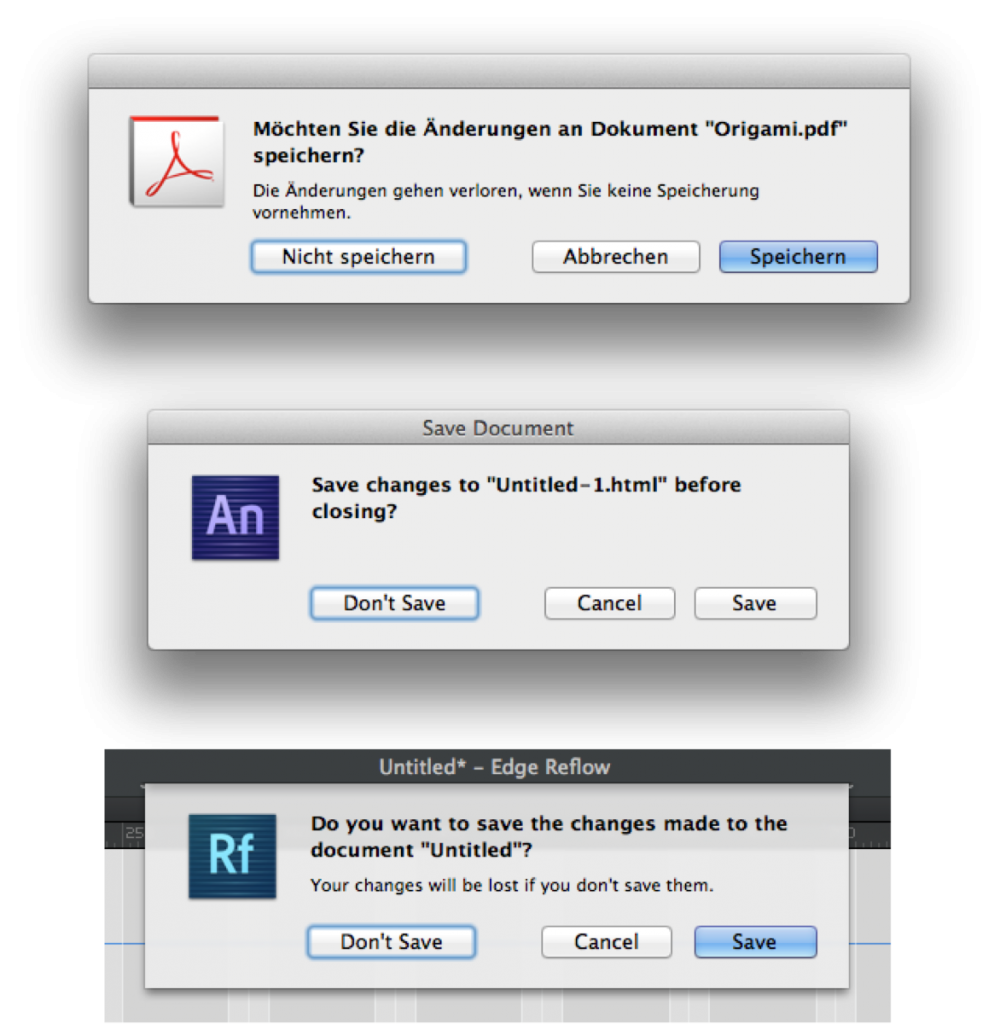 Save Changes dialogue from three more Adobe apps