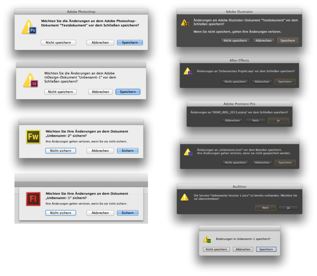 The Save Changes dialogue in several Adobe apps