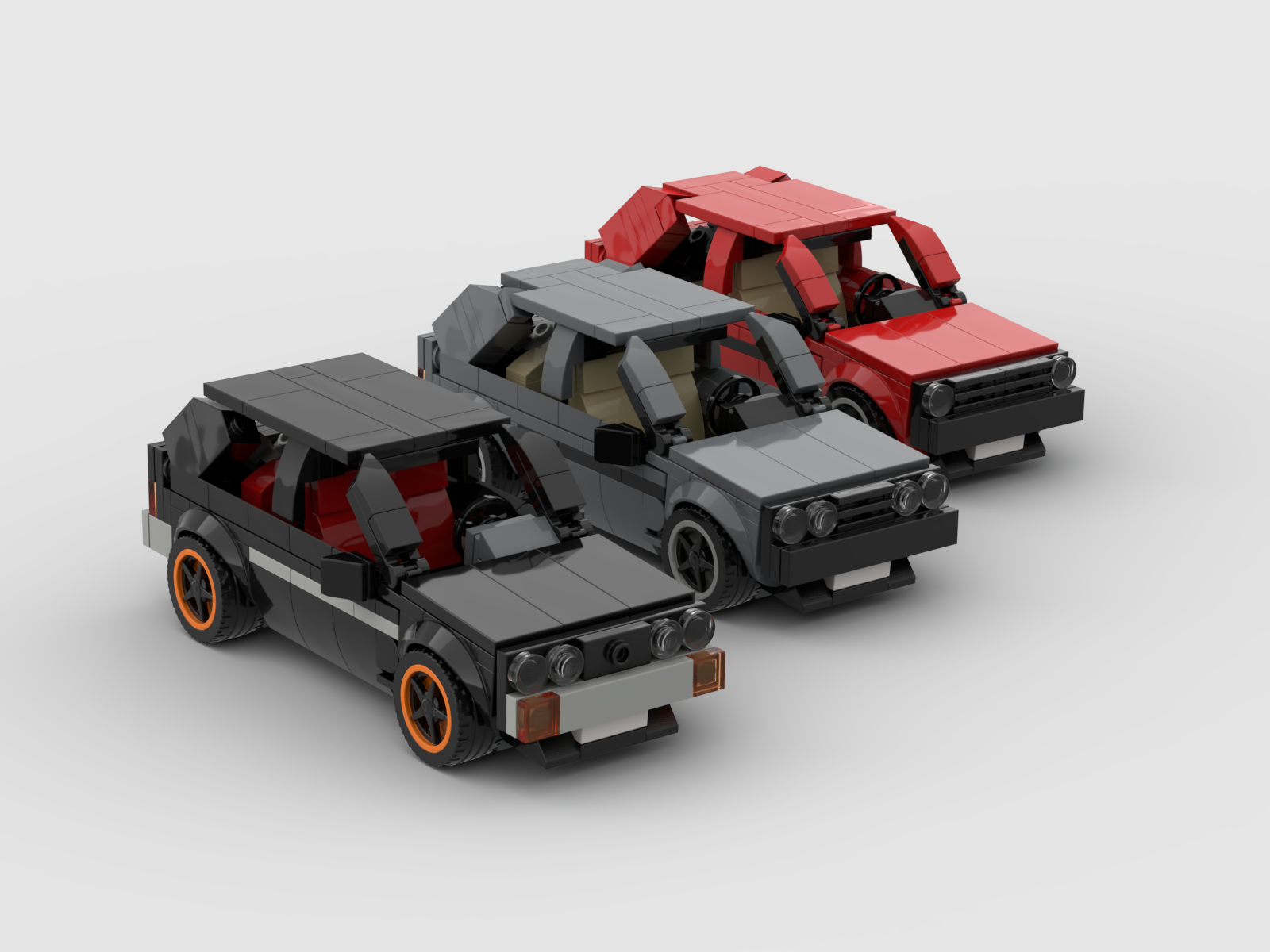 3 Lego models of a Volkswagen Golf 1
